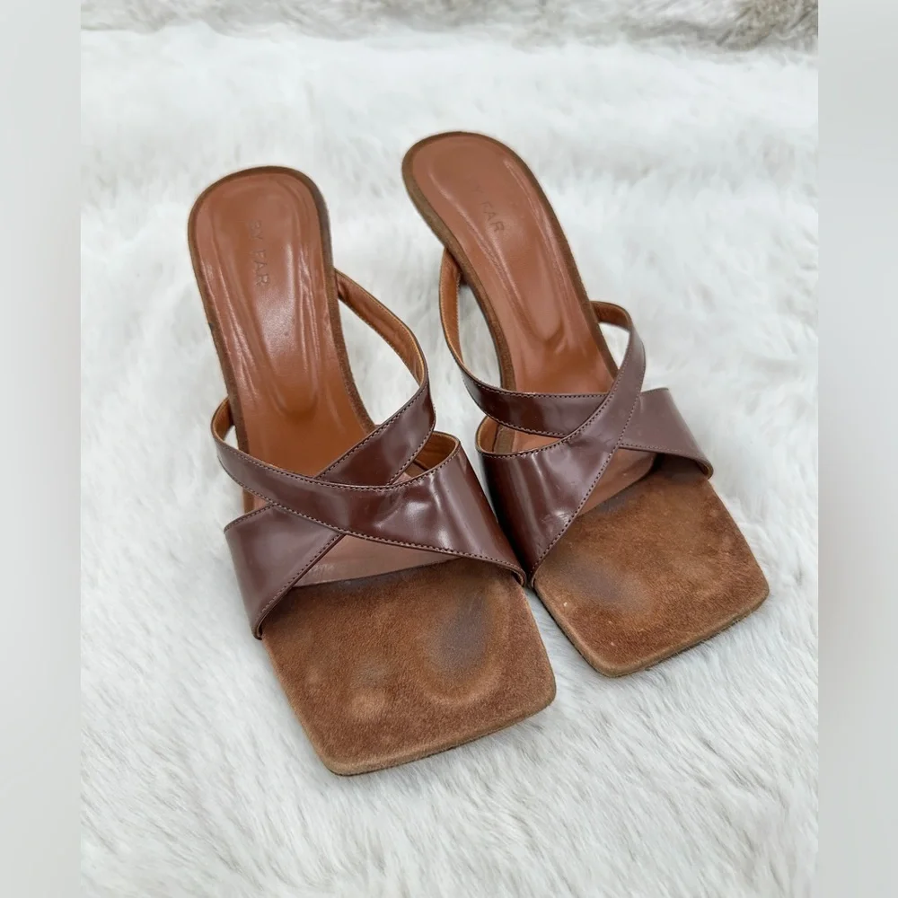 BY FAR Brigette Brown Strappy Heels size‎ 37 US 7 suede leather